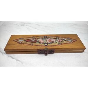 Onlen Tie Press Wooden Press Ohio USA Floral Top Original Label Instructions